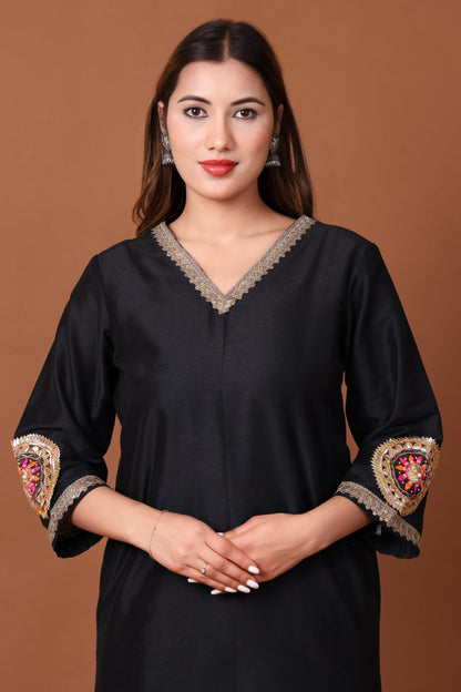 Silk Kurta Set with Brocade Pant and Orgenzza Dupatta
