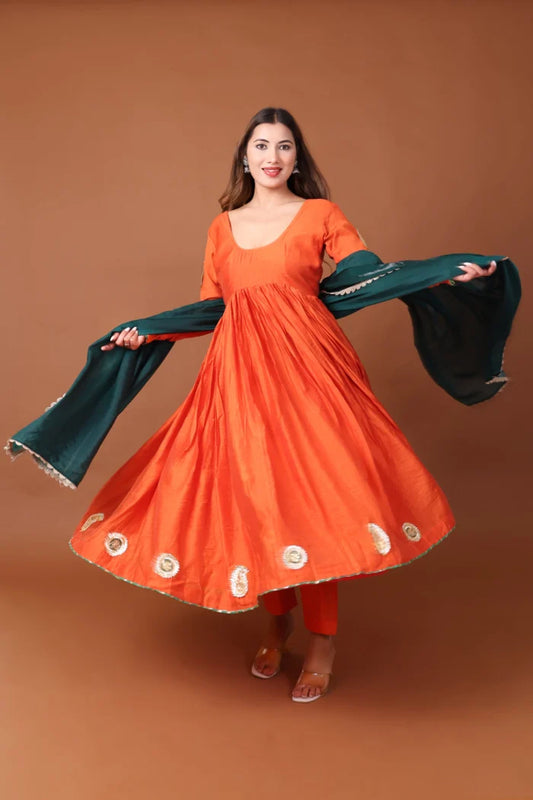 Chanderi Anarkali Kurta set with Dupatta