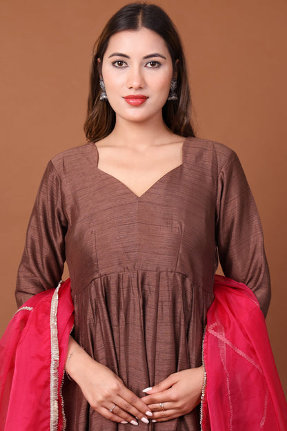 Satin Dupion Anarkali kurta Set with Dupatta