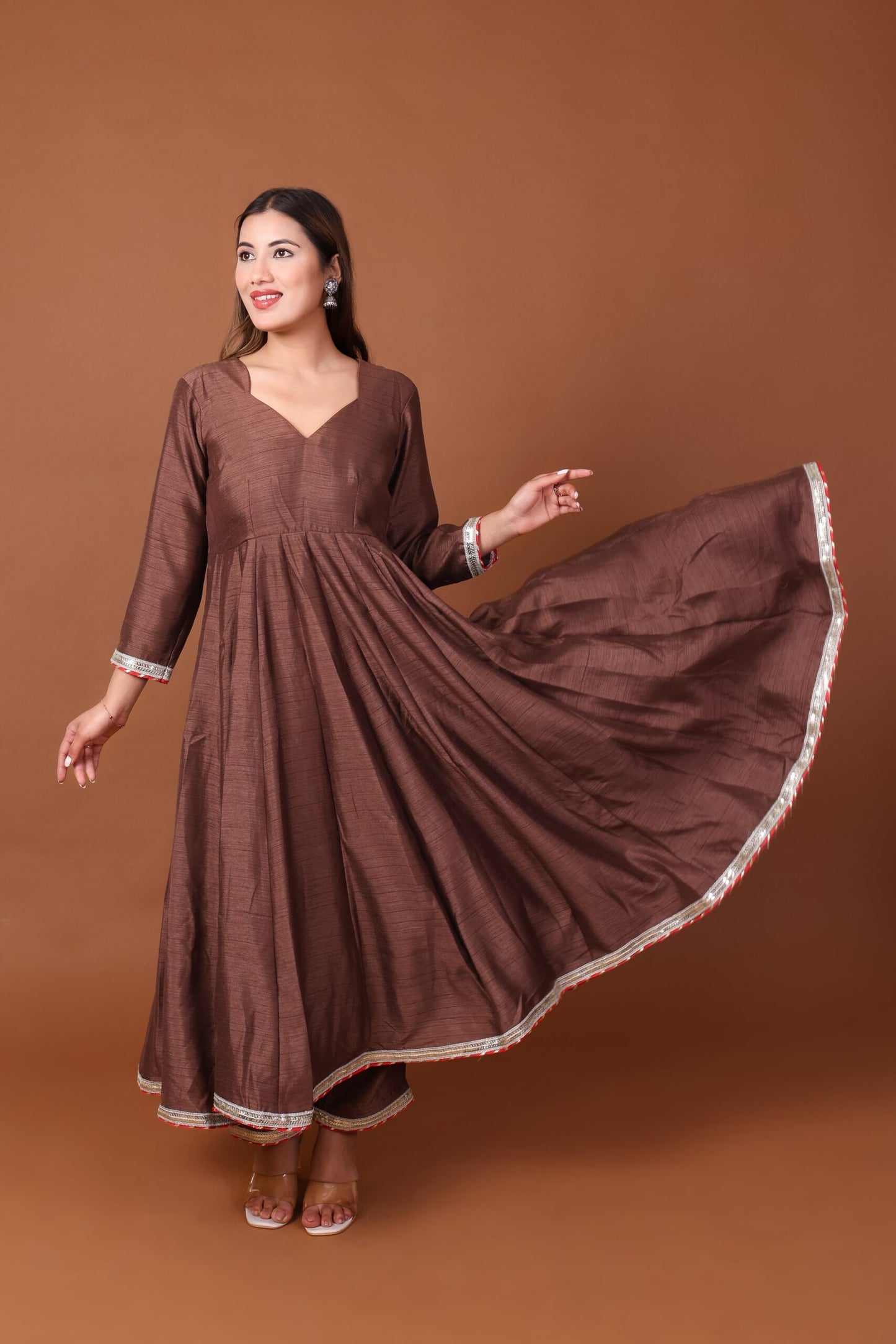 Satin Dupion Anarkali kurta Set with Dupatta