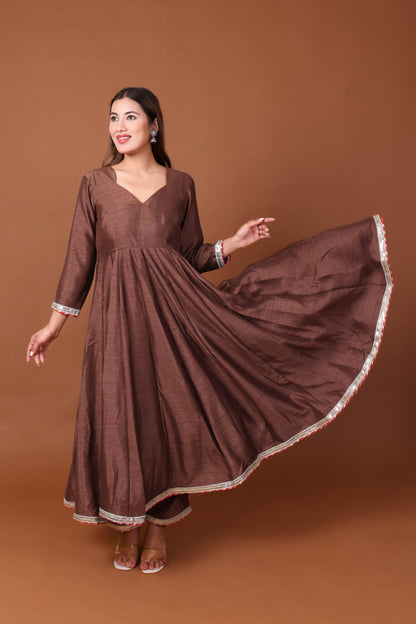 Satin Dupion Anarkali kurta Set with Dupatta