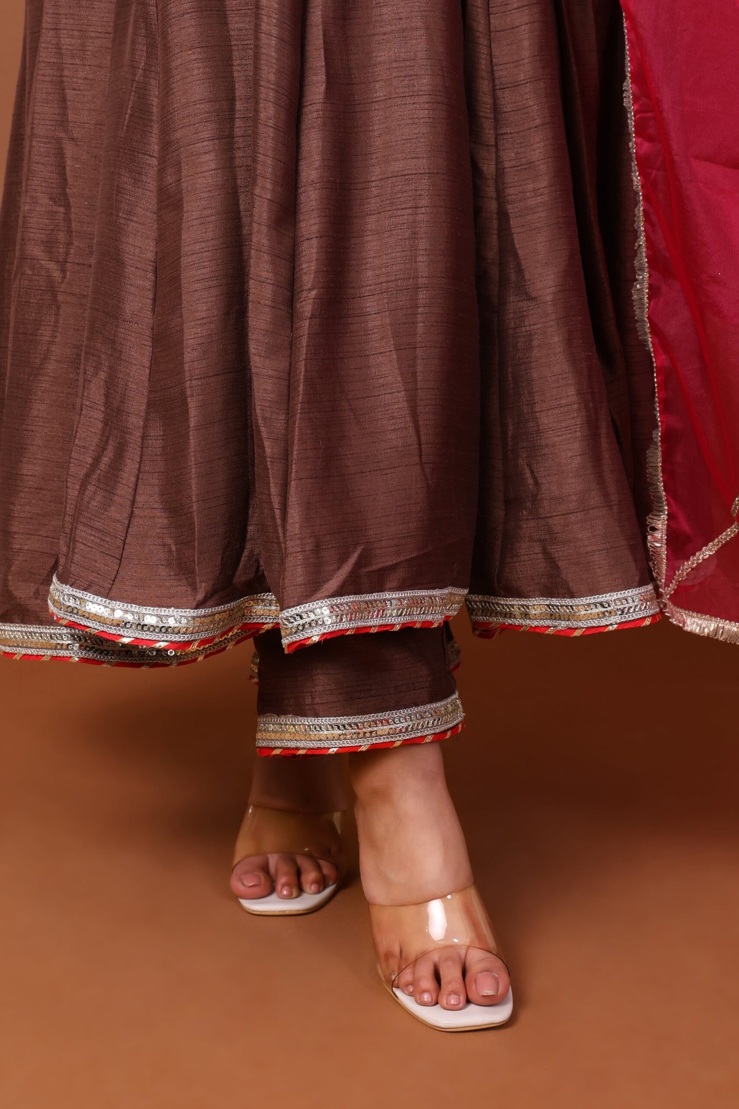 Satin Dupion Anarkali kurta Set with Dupatta