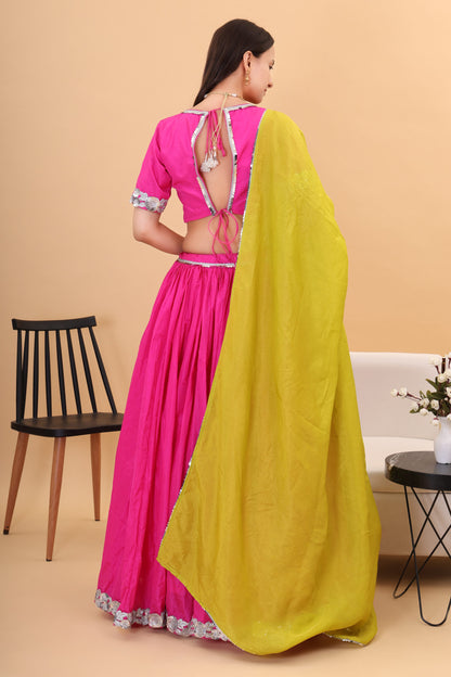 Pink silk lehanga with tissue silk dupatta