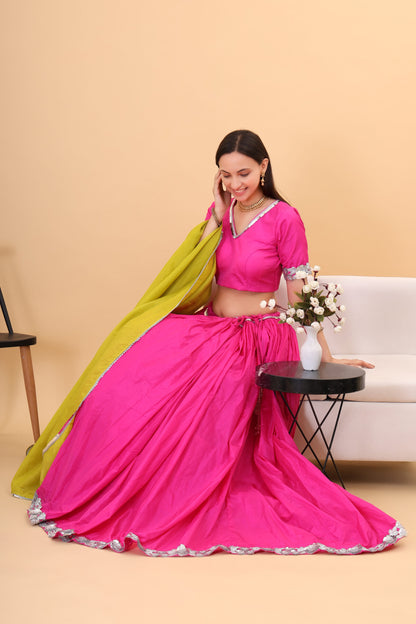 Pink silk lehanga with tissue silk dupatta