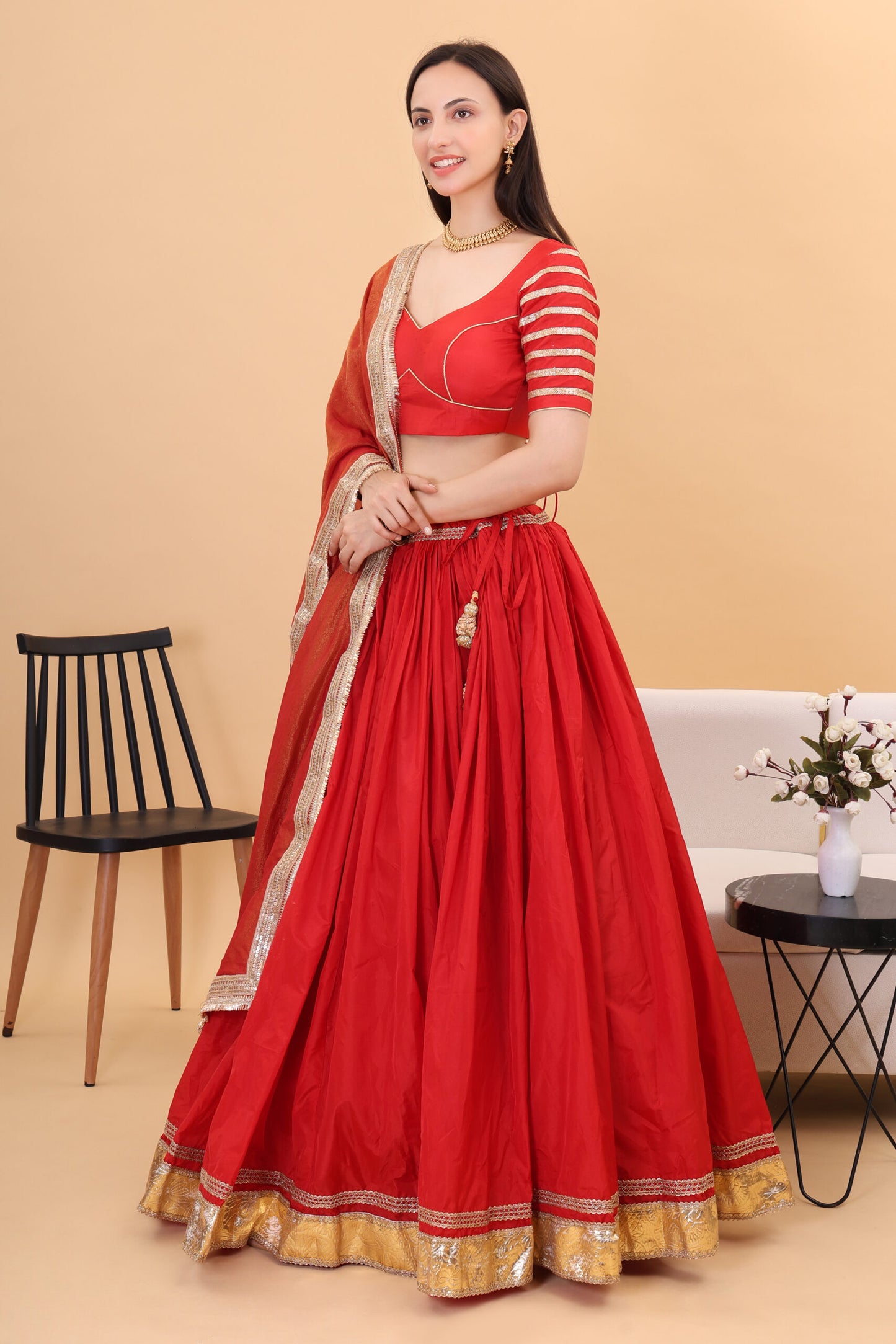 Red silk lehanga with tissue silk dupatta