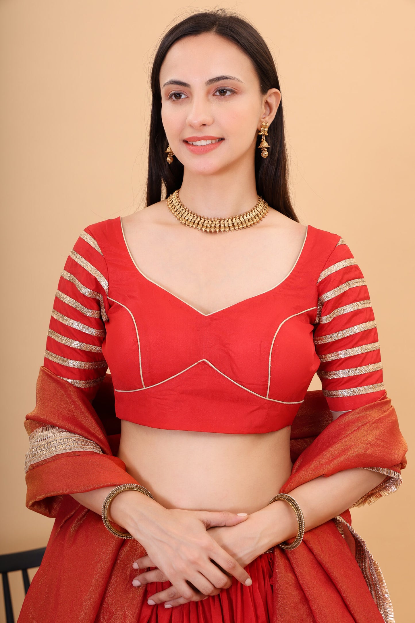 Red silk lehanga with tissue silk dupatta