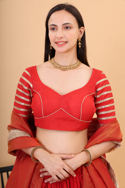 Red silk lehanga with tissue silk dupatta