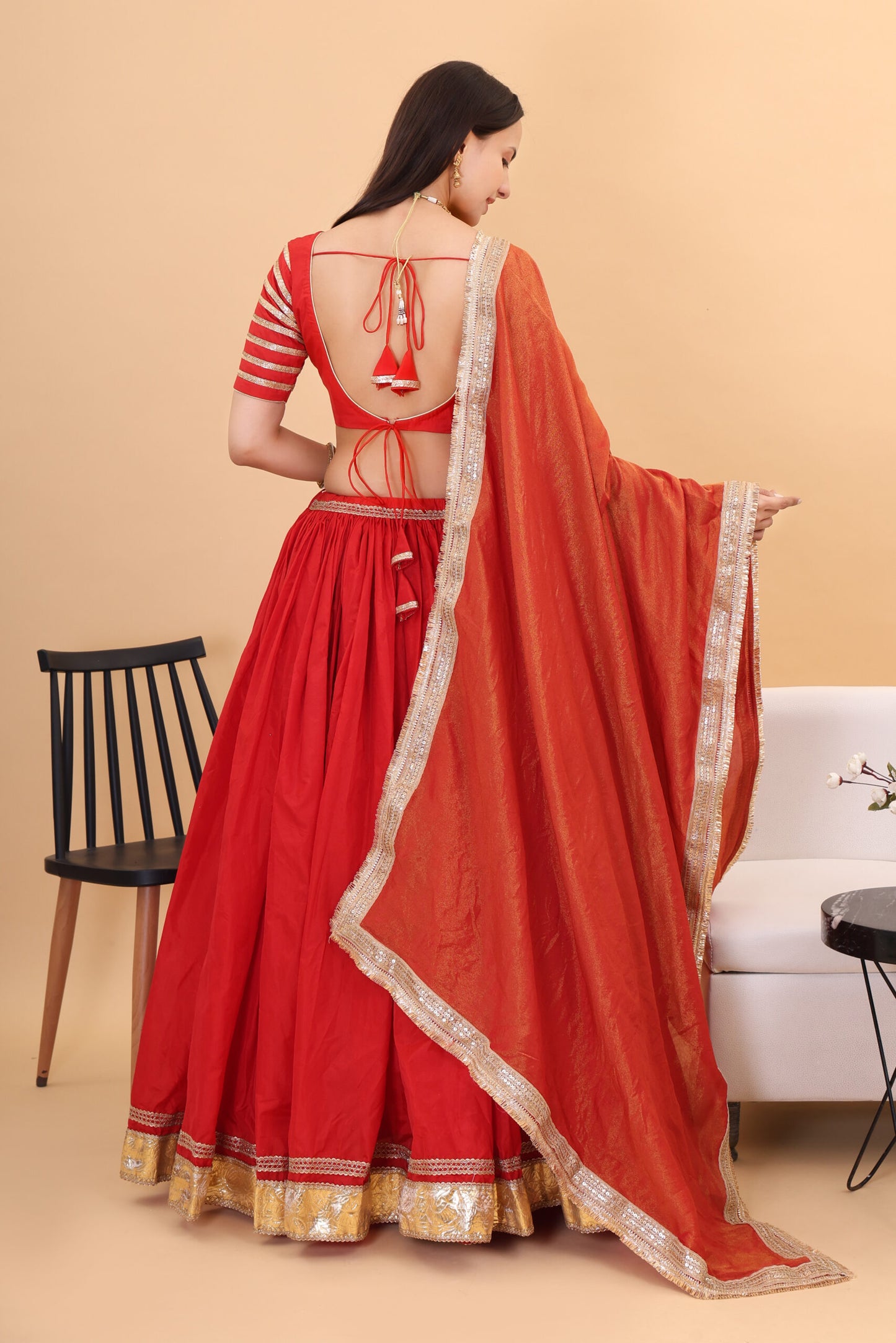 Red silk lehanga with tissue silk dupatta