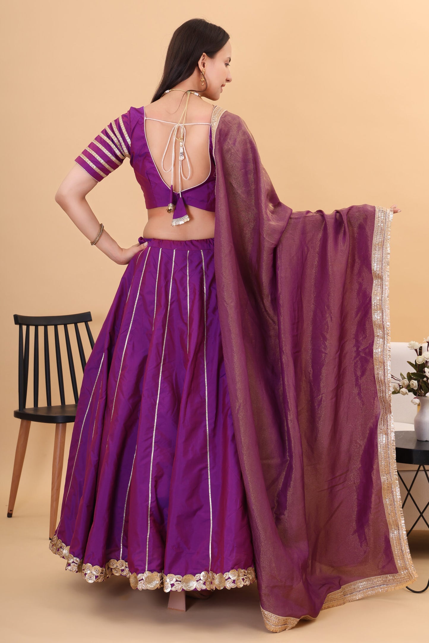 Purple silk lehanga with tissue silk dupatta