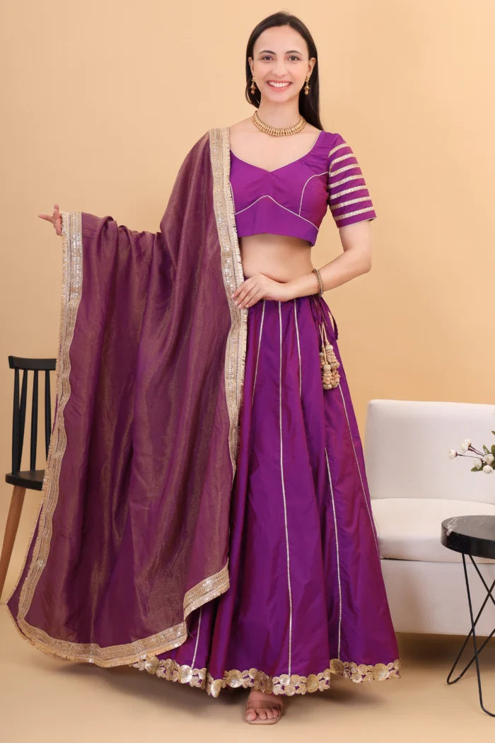 Purple silk lehanga with tissue silk dupatta