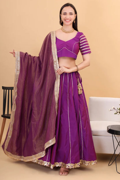Purple silk lehanga with tissue silk dupatta