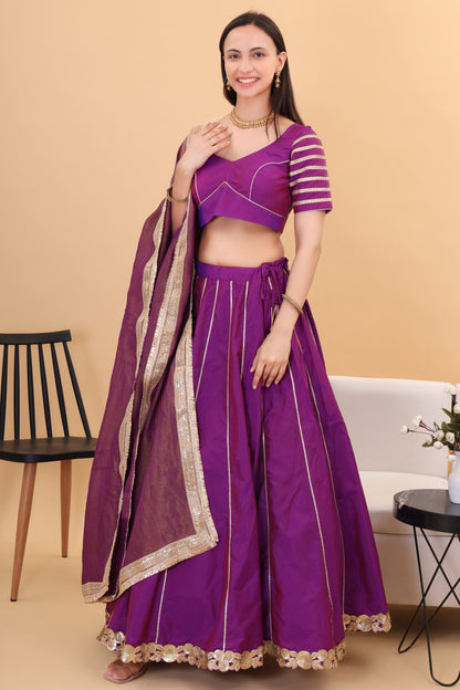 Purple silk lehanga with tissue silk dupatta