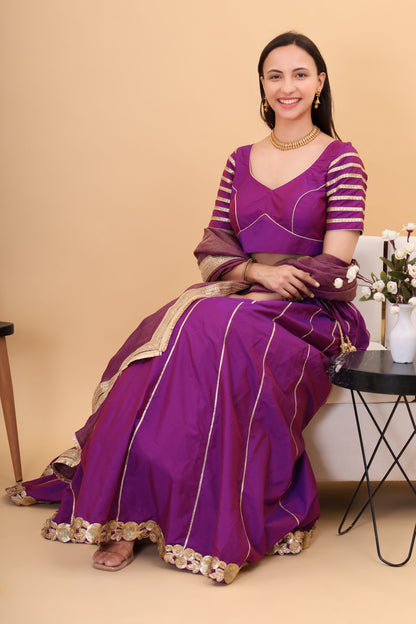 Purple silk lehanga with tissue silk dupatta
