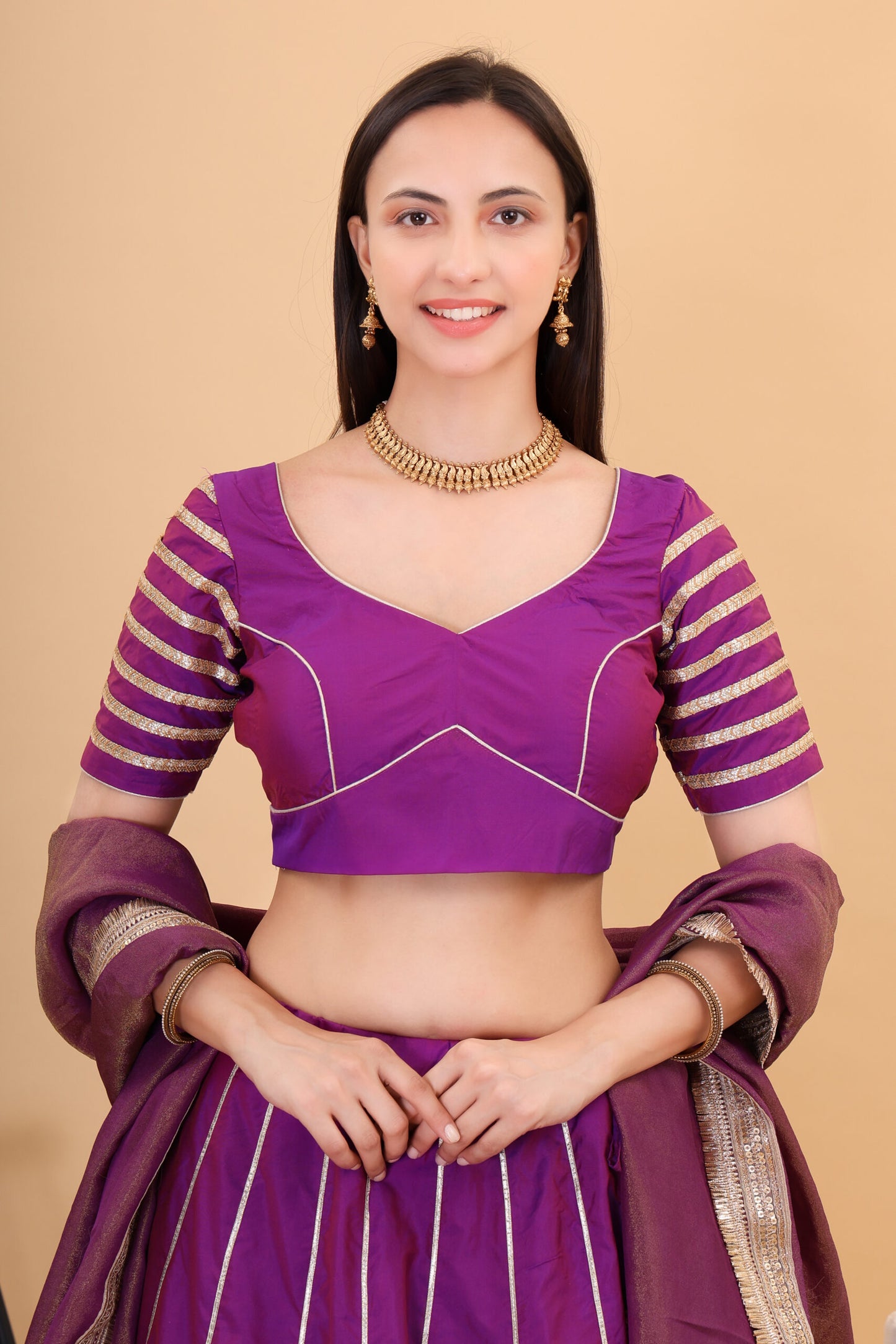 Purple silk lehanga with tissue silk dupatta