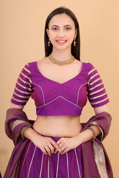 Purple silk lehanga with tissue silk dupatta