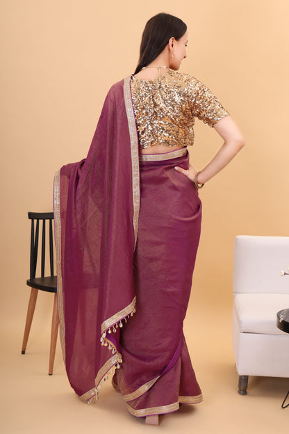 Wine Tissue silk saree with embroidery blouse