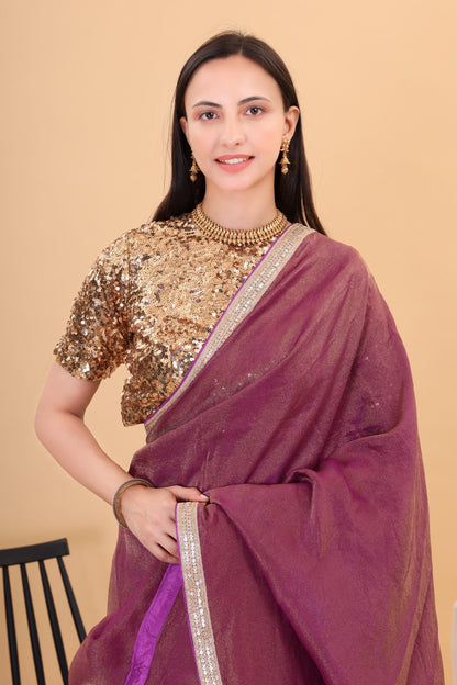 Wine Tissue silk saree with embroidery blouse