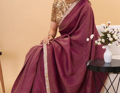 Wine Tissue silk saree with embroidery blouse