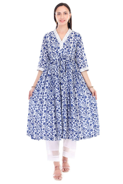 Handblock anarkali set handblock anarkali set