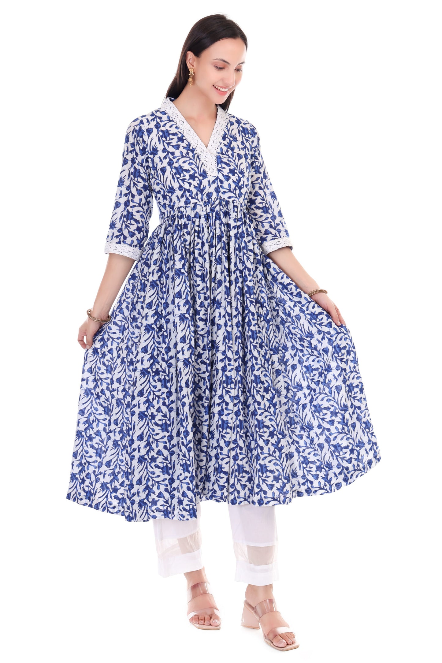 Handblock anarkali set handblock anarkali set