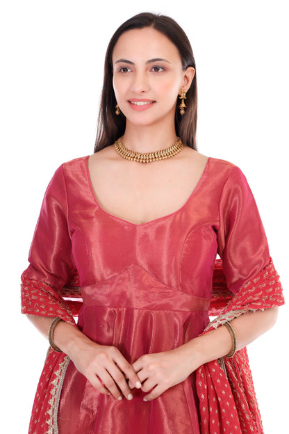 Tissue silk anarkali set with georgette dupatta