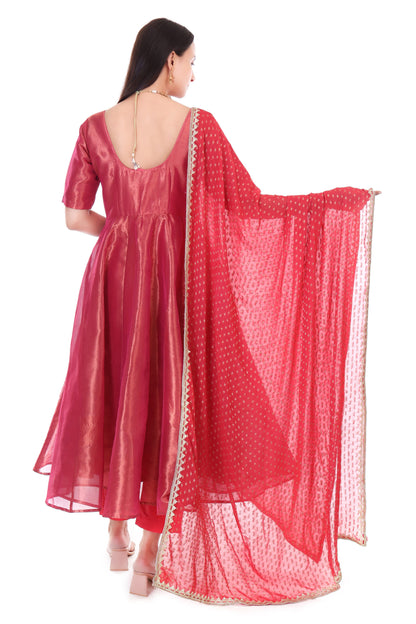 Tissue silk anarkali set with georgette dupatta