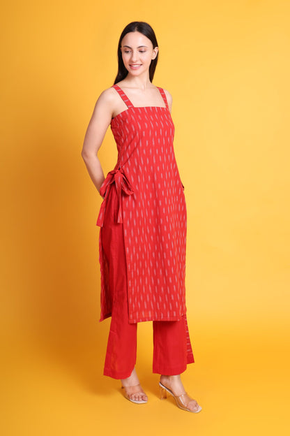 Ikat Strap Kurta with Wide Leg Pant