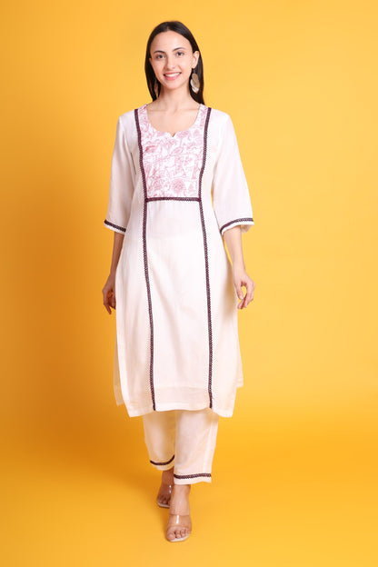 Cotton kurta set with Chicken Lace Work