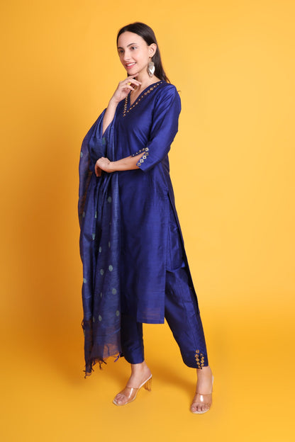 Silk Kurta Set with Silk Dupatta and Handwork