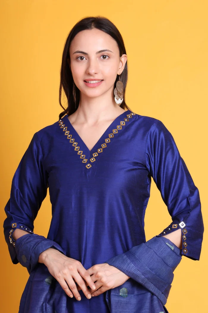 Silk Kurta Set with Silk Dupatta and Handwork