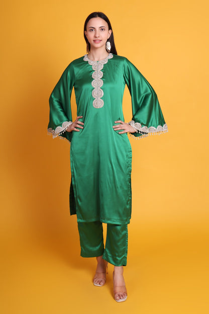 Crepe Straight Kurta set with Lace Work