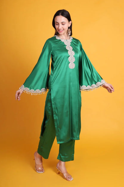 Crepe Straight Kurta set with Lace Work
