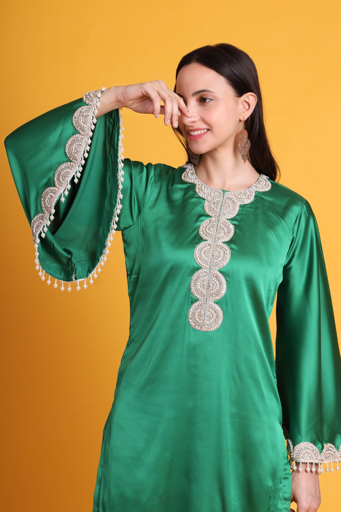Crepe Straight Kurta set with Lace Work