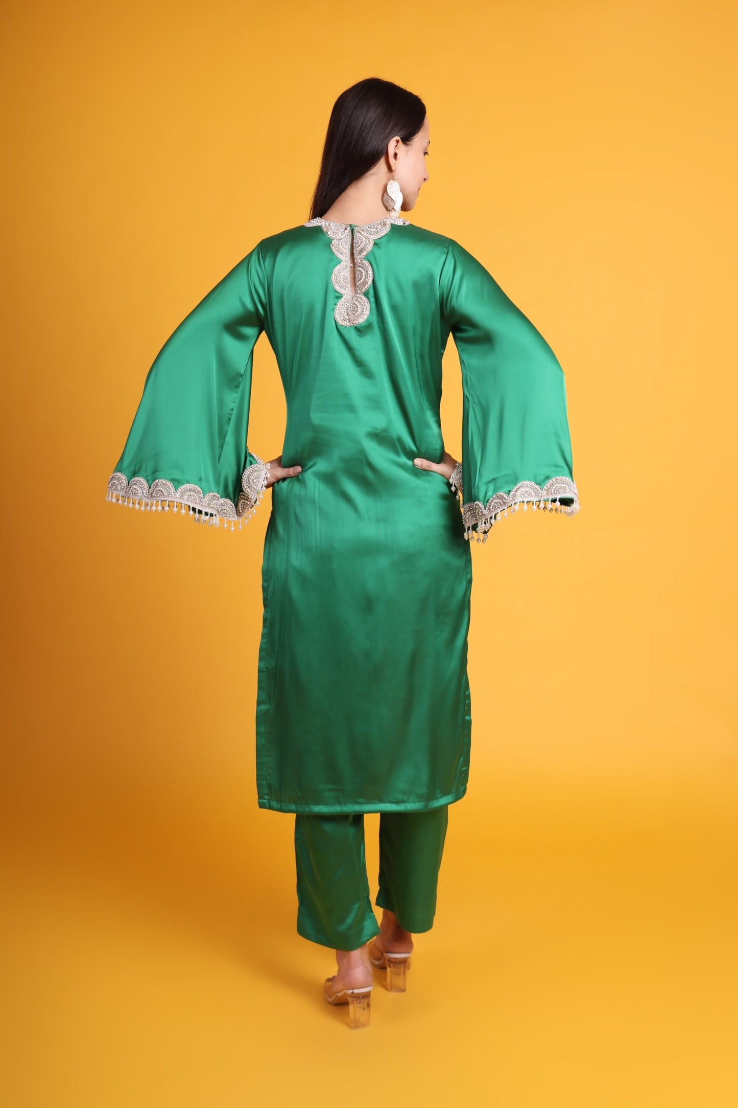 Crepe Straight Kurta set with Lace Work