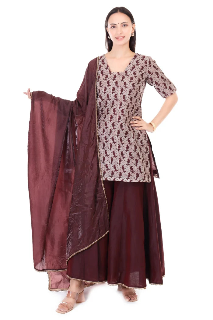 chanderi silk kurta with silk sharara and organza dupatta