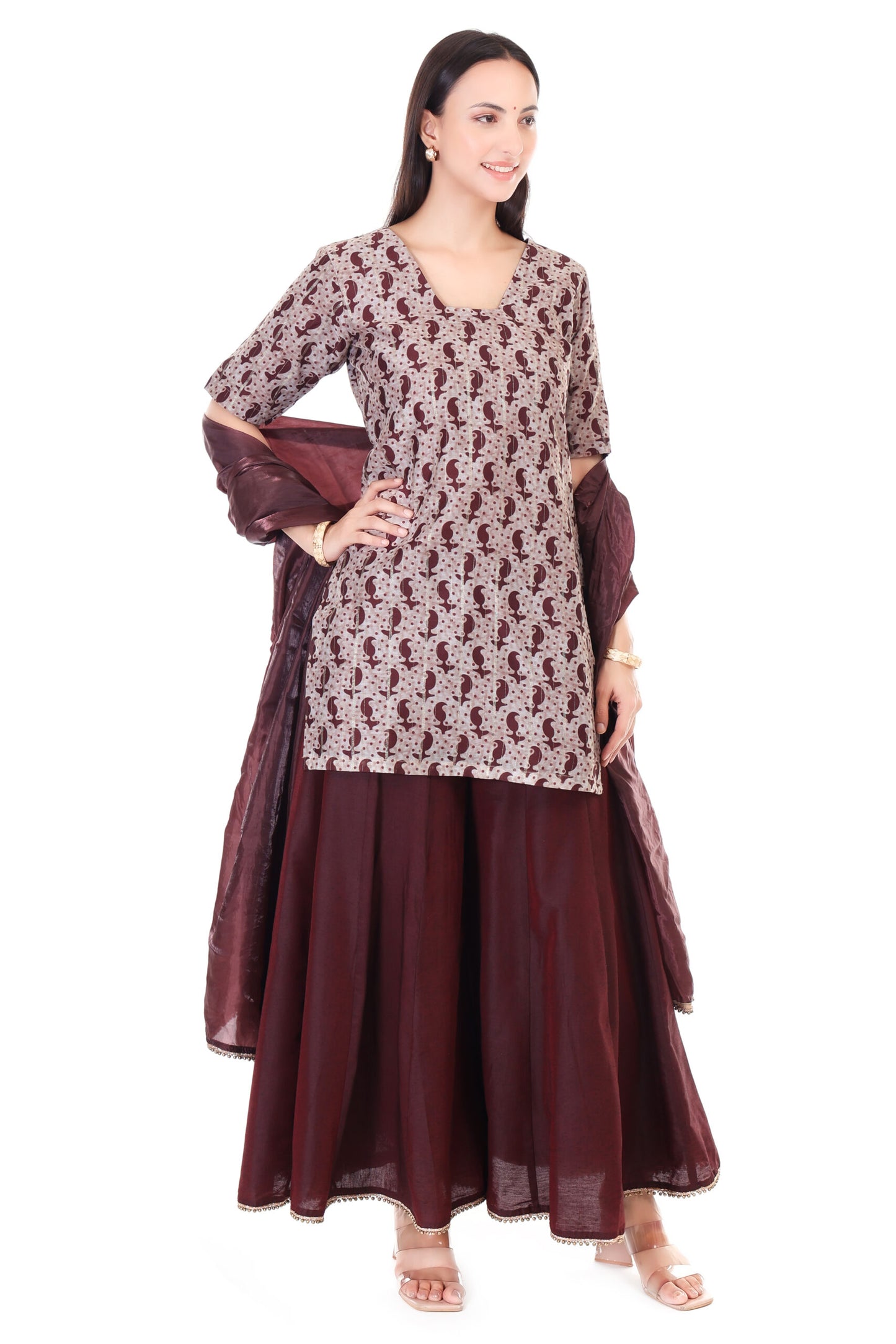 chanderi silk kurta with silk sharara and organza dupatta