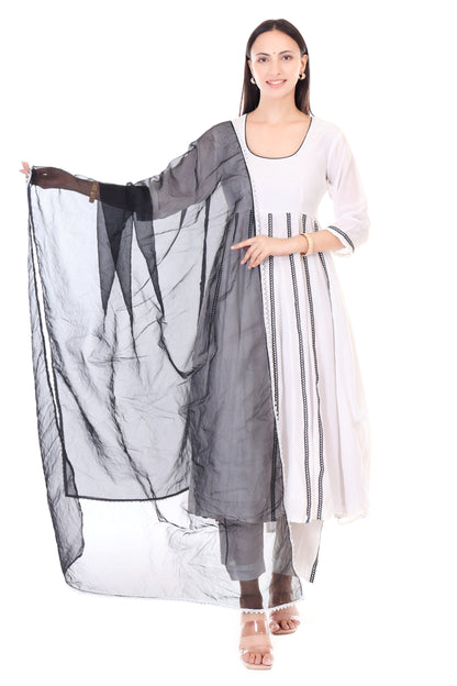Muslin anarkali set with orgenzza dupatta