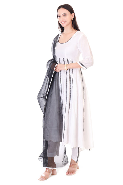 Muslin anarkali set with orgenzza dupatta