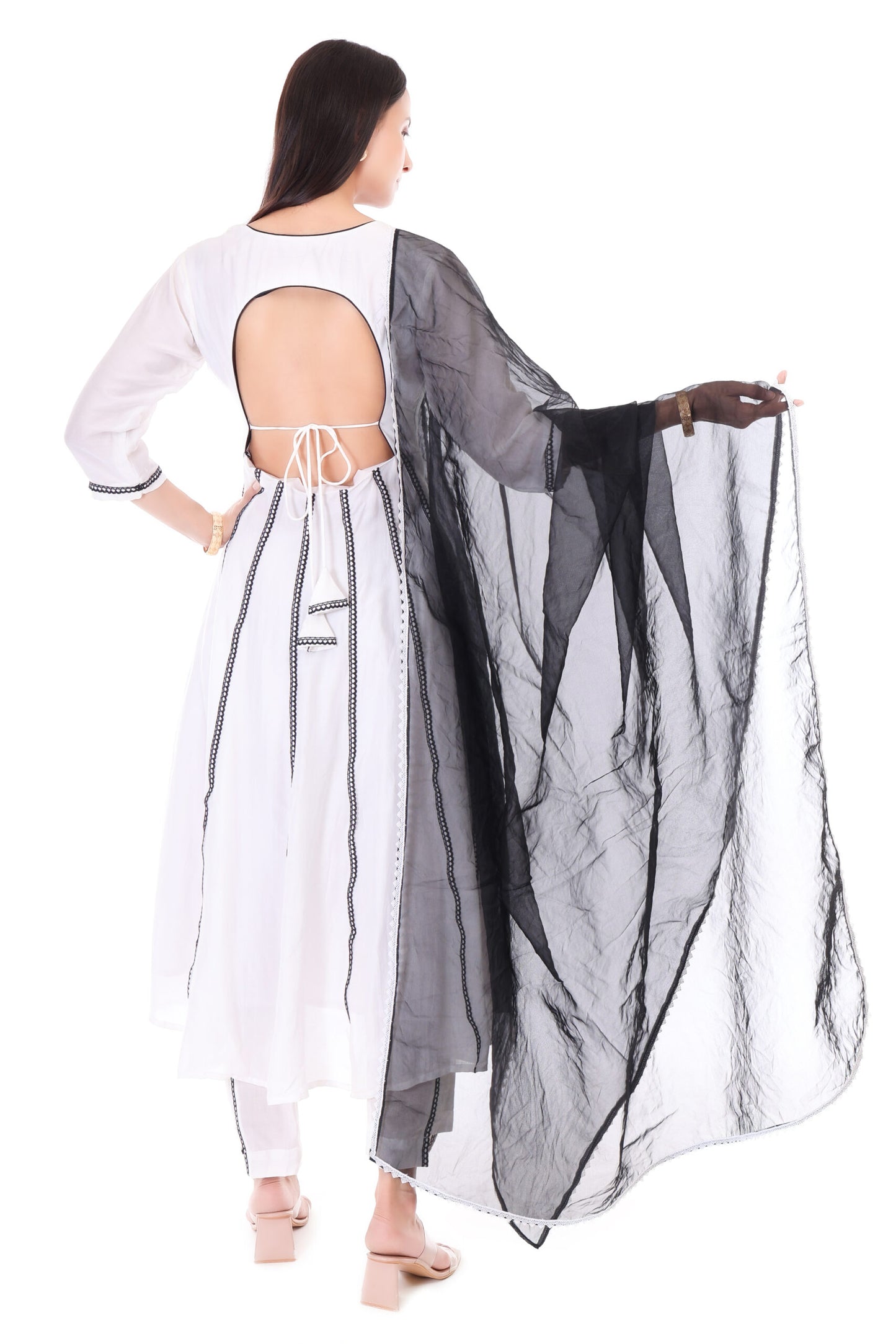 Muslin anarkali set with orgenzza dupatta