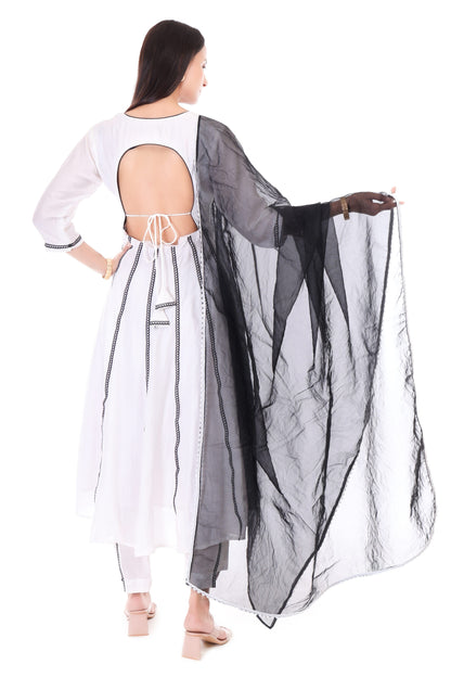 Muslin anarkali set with orgenzza dupatta
