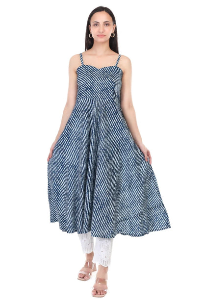 Handblock Lehriya Anarkali Kurta Set