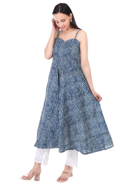 Handblock Lehriya Anarkali Kurta Set