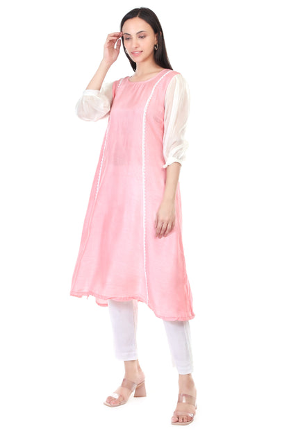 Dola silk kurta set with orgenzza sleeves