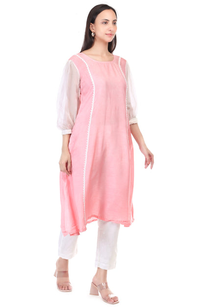 Dola silk kurta set with orgenzza sleeves