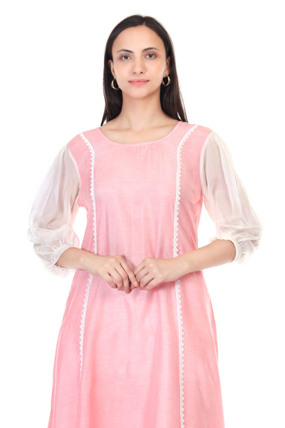 Dola silk kurta set with orgenzza sleeves