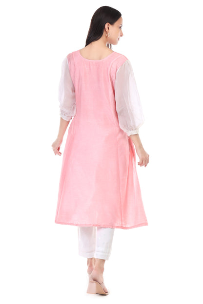 Dola silk kurta set with orgenzza sleeves