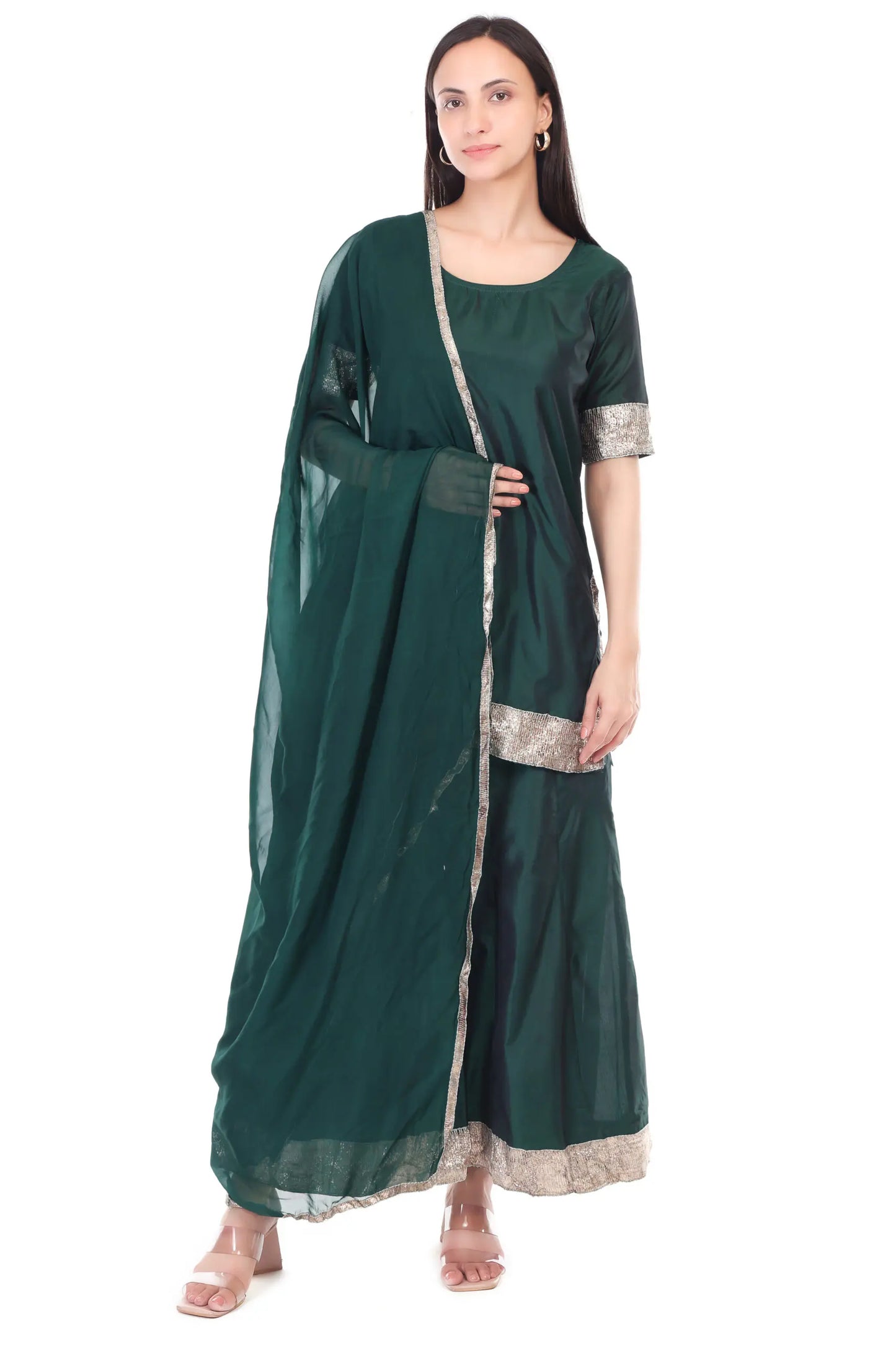 Silk sharara set with orgenzza dupatta