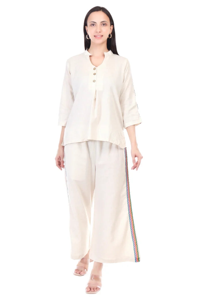 Cotton flex coord set with chicken lace