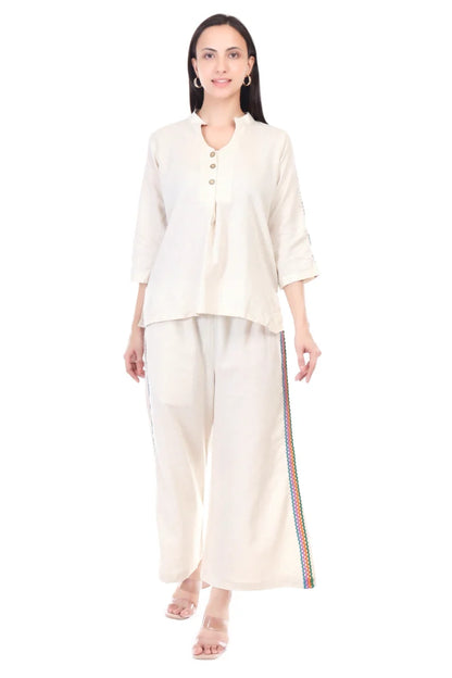 Cotton flex coord set with chicken lace