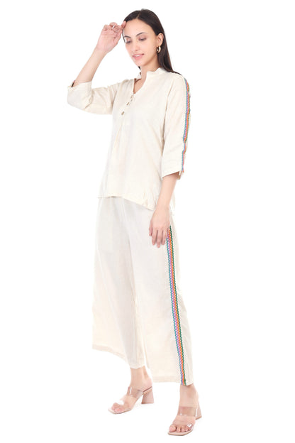 Cotton flex coord set with chicken lace
